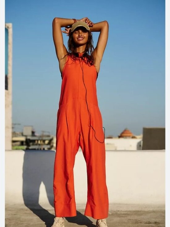 free people movement Pants - Free People Movement Bright Orange Break Away Oversized Onesie‎ Jumpsuit Large